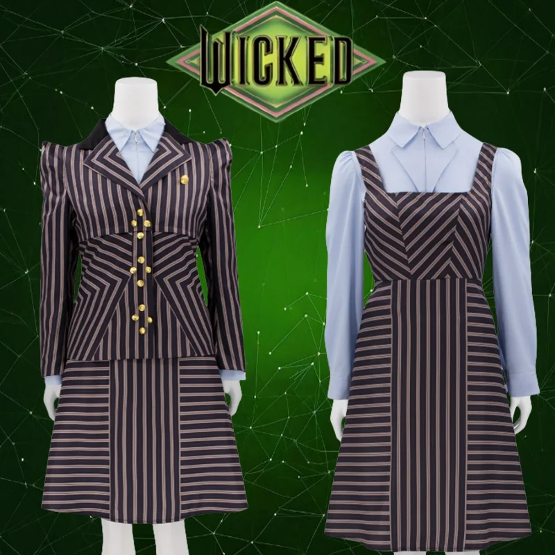 New Movie Witch Elphaba Wicked Cosplay Costume Stripe Suits Woman Black Dress Robe Halloween Carnival Party Customized Clothes