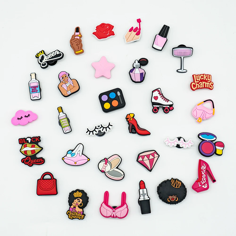 1pcs PVC Make Up Style Shoe Charms Lips Perfume Shoe Decorations Pins for Women Girls Sandal Clog Buckles Queen Accessories Gift