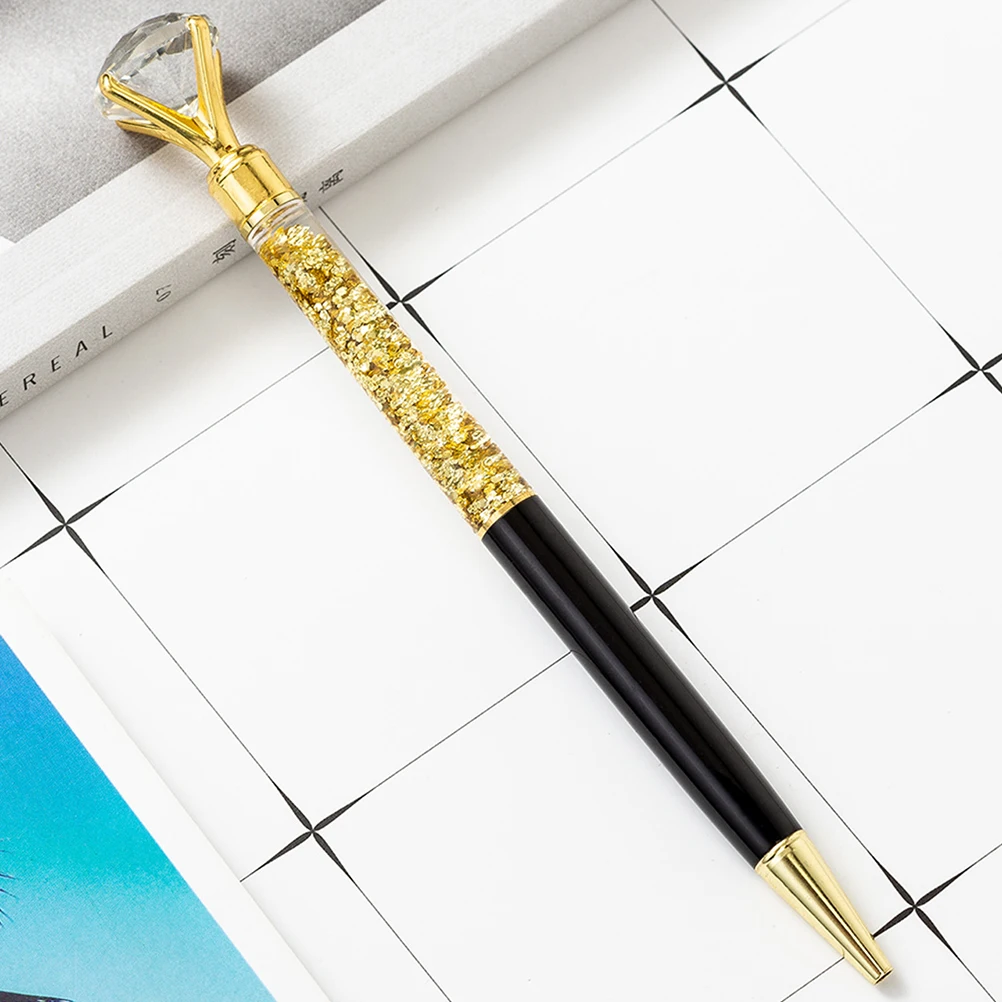 

2pcs Metal Pen Black Ballpoint Roller Crystal Decor Smooth Office School Stationery Wear Resistant Anniversary Festival