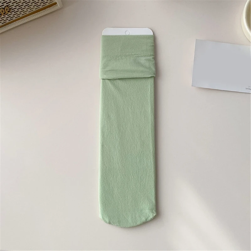 Solid Candy Color Middle Tube Socks for Women Girls Japanese Sweet JK Student Summer Ice Silk Thin Calf Socks