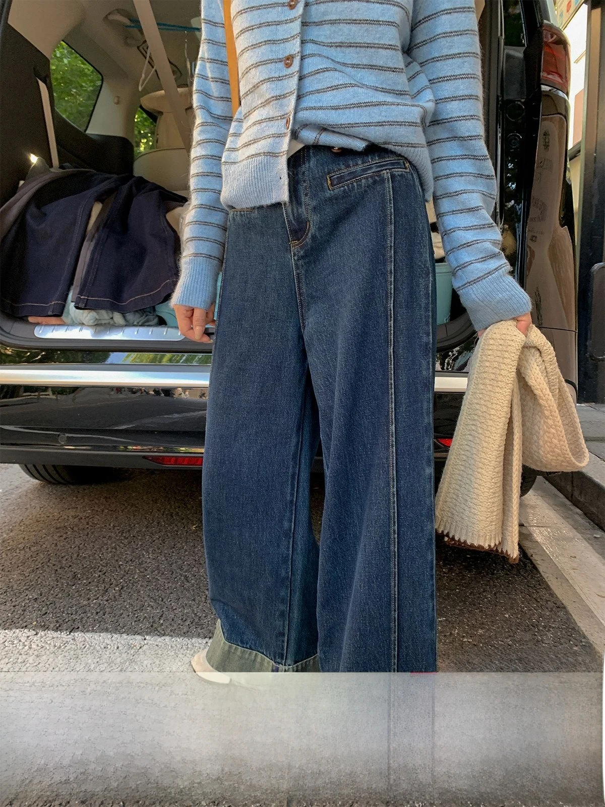 

Джинсы Sisilyon Winter New Love: плиссированные, с отворотами, прямые, женские, маленькие размеры, винтажные, широкие штанины, с высокой талией, хлопок