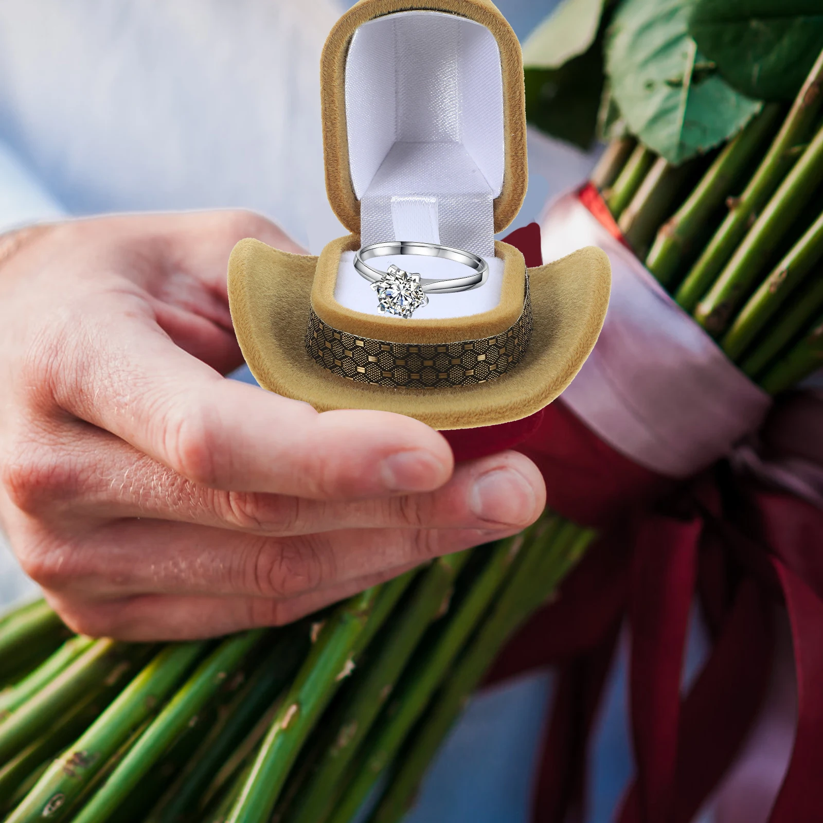 

Elegant Hat Shape Jewelry Gift Box Ring Wrapping Display Holder For Wedding Proposal Engagement Anniversary Birthday Ring