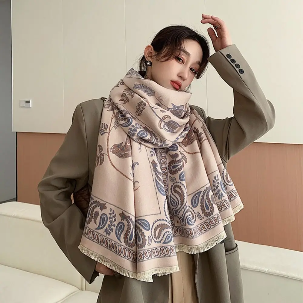 الرجعية الطيور وشاح مطبوع تقليد الكشمير زهرة الكشمير شرابة الأوشحة الدافئة بطانية سميكة شال كبير طالب