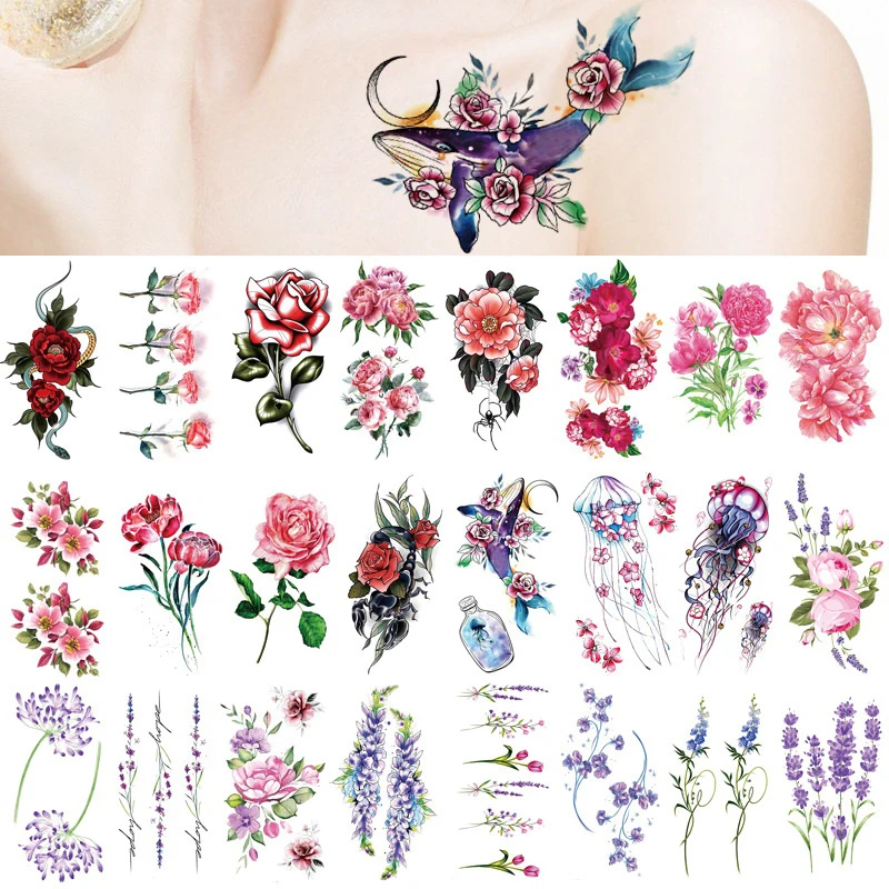 Waterproof Tattoo Sticker Flower Tattoo Sticker Body Art Temporary Tattoo DIY Sweat Resistant Women Body Art Fake Tattoo