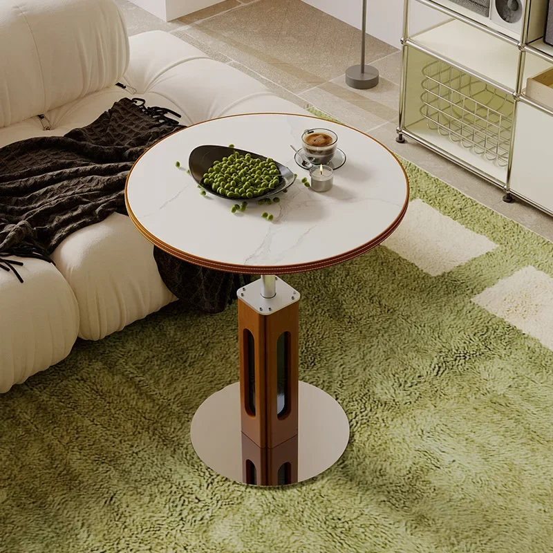 Medieval style round table, retro round dining table, simple Nordic solid wood small apartment, modern rock slab negotiation