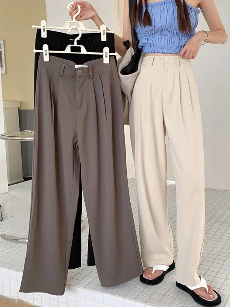 Zoki elegante schicke Anzug Hose Frauen hohe Taille solide gerade Hose koreanische Freizeit mode lose Frühling Sommer weites Bein Hosen