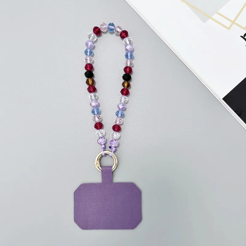 Crystal Diamond Colored Bead Phone Lanyard with Clip