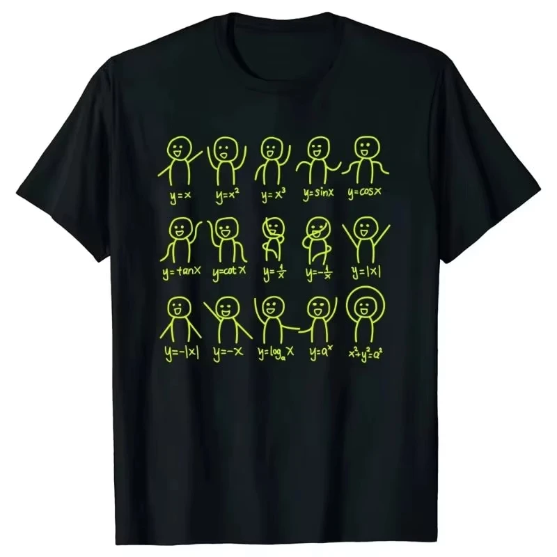 Algebraic Dancing Character Mathematical Equation Graphic Tee Unisex Round Neck Street Style Fun Birthday Gift Casual Tops