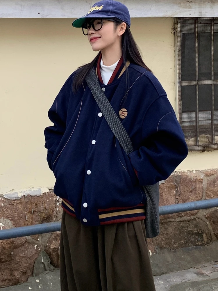 

Тонкий хлопковый джет с бейсбольным воротником, теплая шерстяная свободная посадка для мужчин и женщин, модная осенне-зимняя верхняя одежда