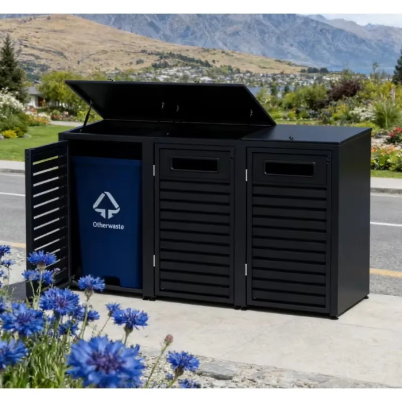 

Simple Galvanized Steel Indoor Trash Can Enclosure-Nordic Operated Foldable Eco-Friendly Water Resistant Recycling