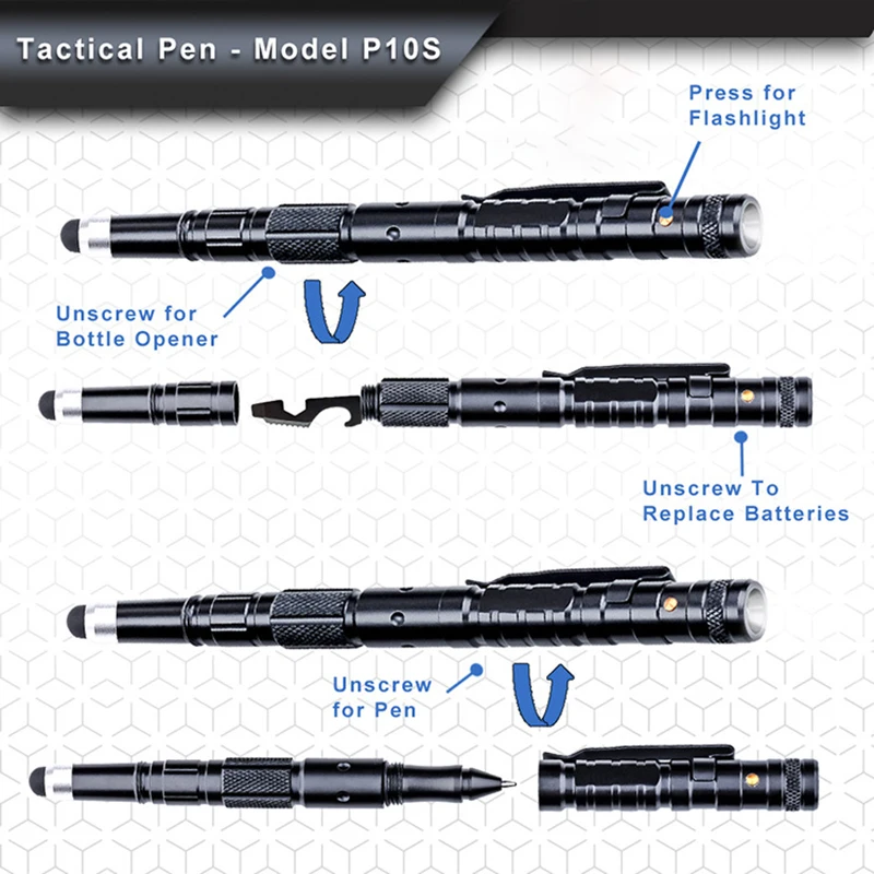 Penna tattica, penna di autodifesa e penna Multi-strumento, penna di sopravvivenza torcia elettrica per uomini e donne, attrezzatura tattica e regalo-EDC militare