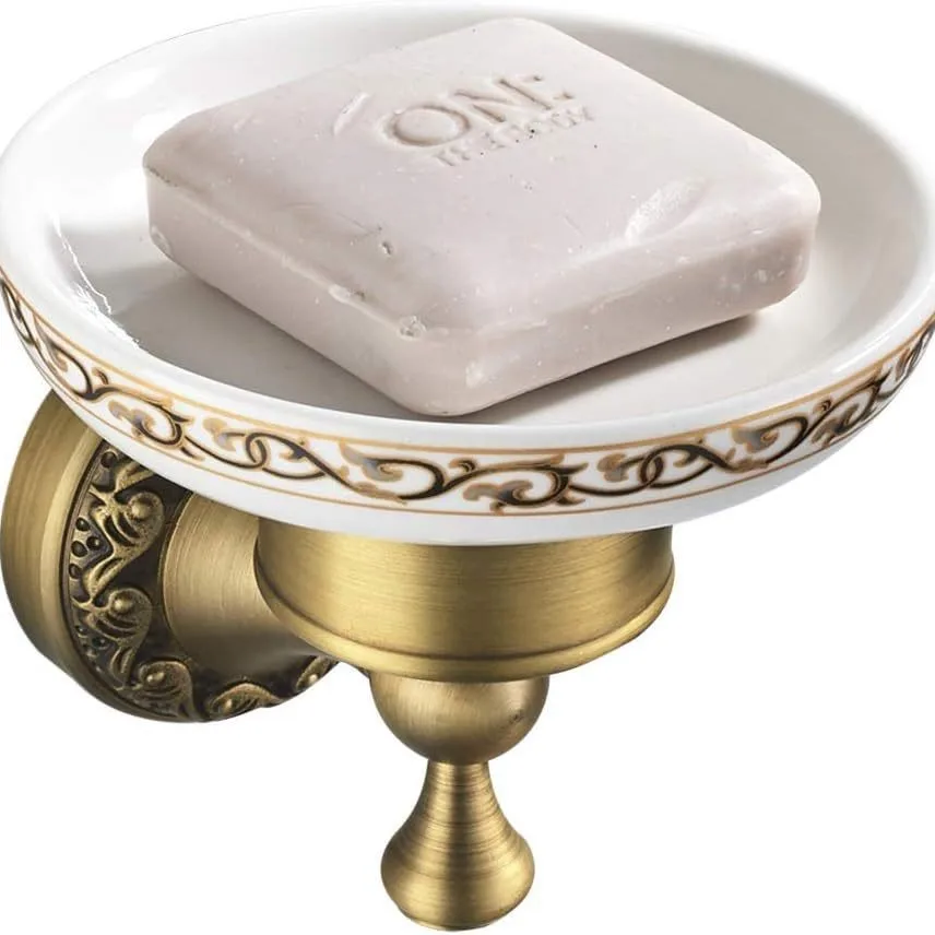 Antique Brass-style Soap Dish - Single Tray Soap Holder - Bathroom Organizer - Artistic Carved Ceramic Soap Dish