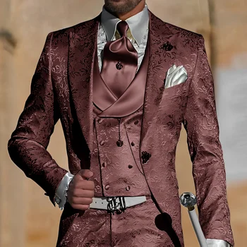 Jacquard Men's Suit 3 Piece Suit Groom Party Tuxedo Wedding Men's Formal Jacket Pants Vest Slim Fit Custom Suit Male 3 Jacquard Men's Suit 3 Piece Suit Groom Party Tuxedo Wedding Men's Formal Jacket Pants Vest Slim Fit Custom Suit Male 3