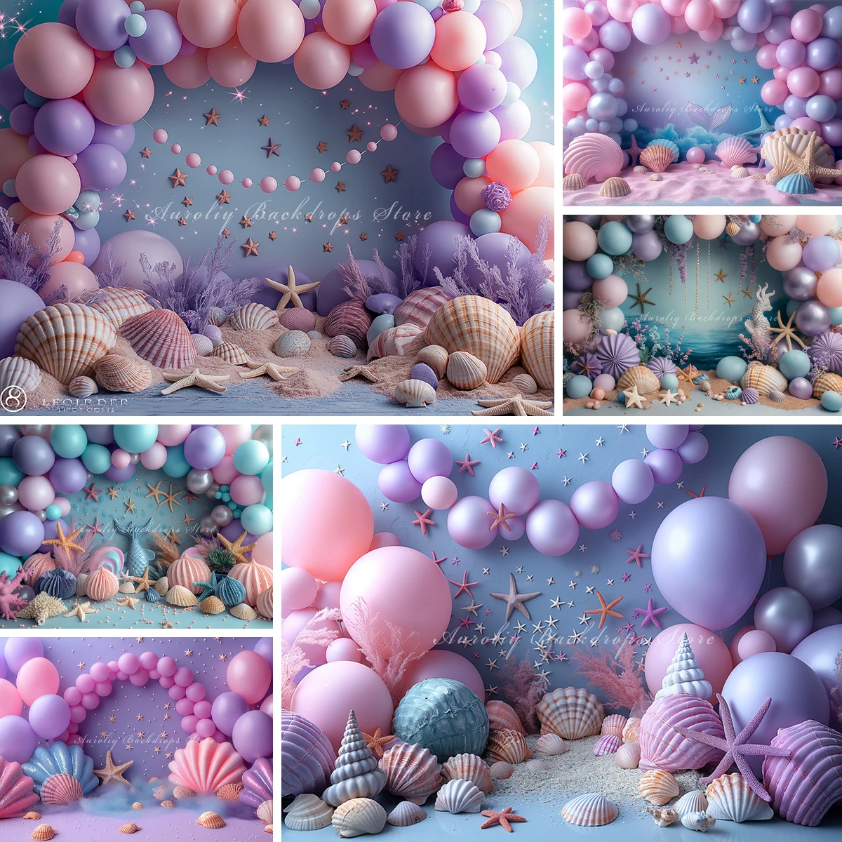 

Mermaid World Backgrounds Cake Smash Kids Adult Photography Props Child Baby Underwater Shellfish Decors Photo Studio Backdrops