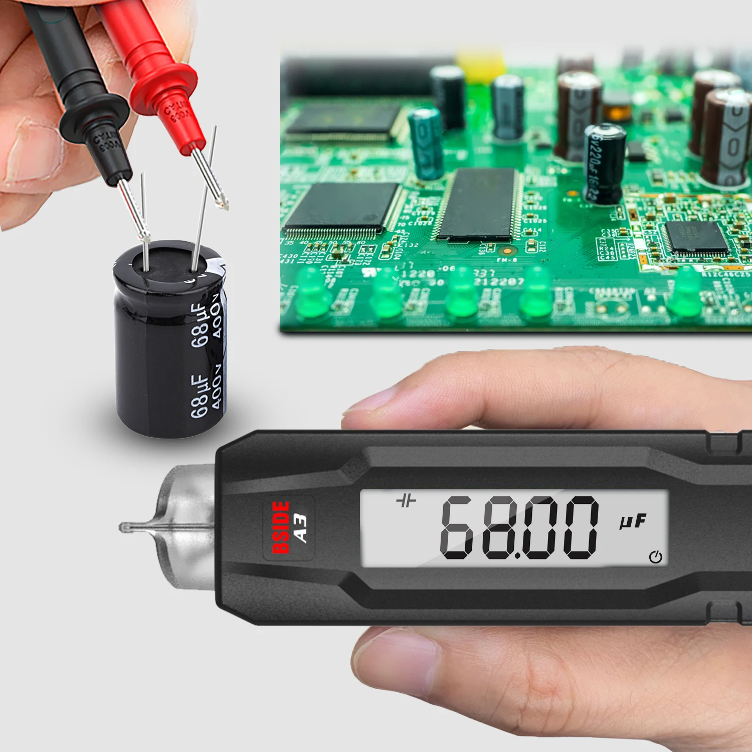 BSIDE A3 Mini Non-Contact Voltage Tester Digital AC/DC Voltage Detectors True RMS Smart Multimeter Capacitance Temp Ohm Diode Hz