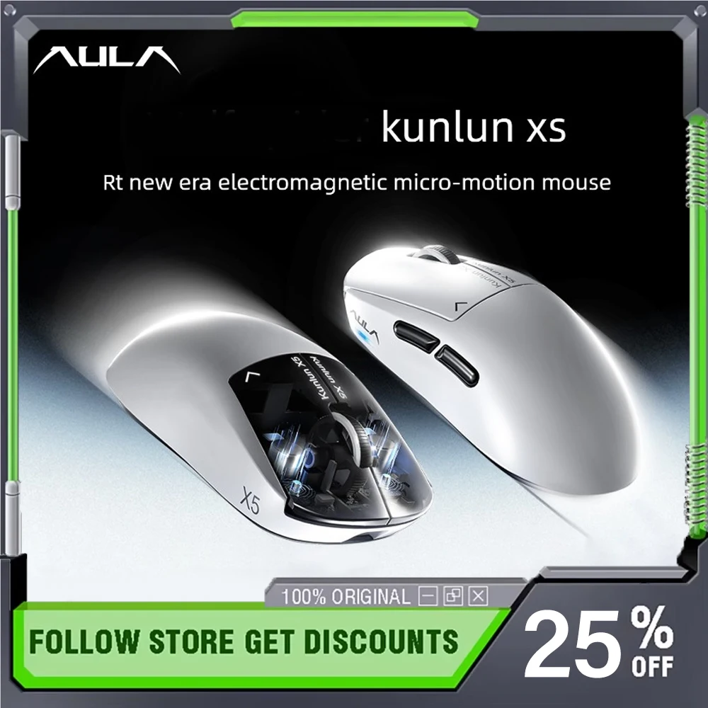 Aula Kunlun X5 Mouse Three Mode PAW3955 EVO Sensor Lightweight Design E-sports Game Mouse with 8k Magnetic Charging Dock
