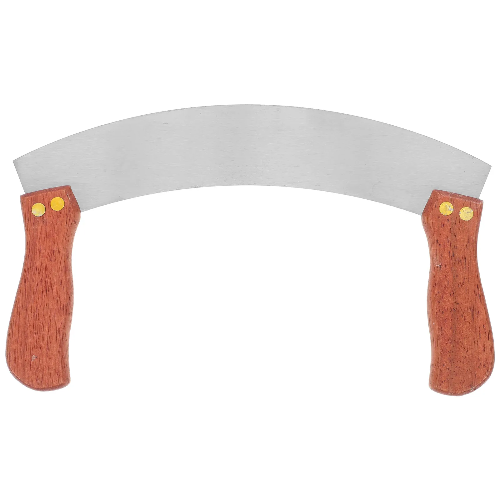 Stainless Steel Cheese Double Handle Pizza Cutter Curved Sharp Blade Knife Wood Swing Fruit Nut Mincing Chopper Wooden Rocking