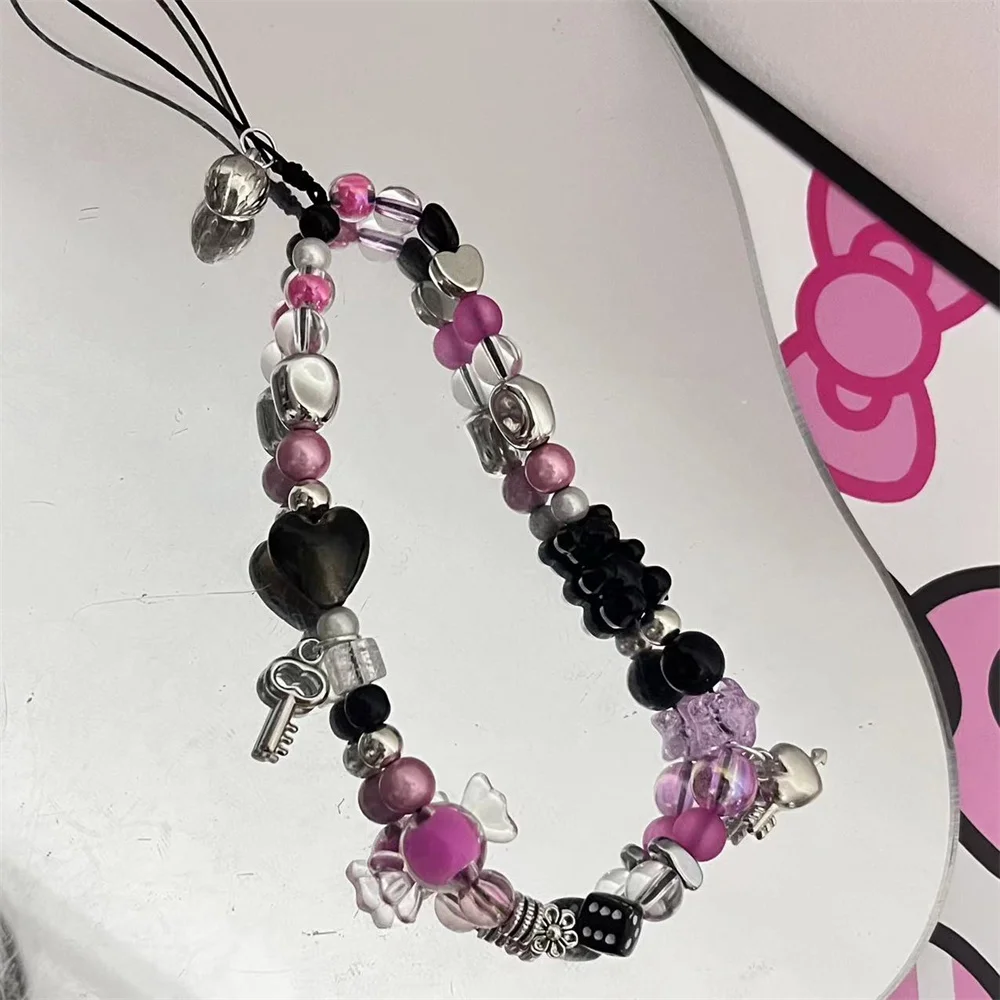 INS Y2K سلسلة الهاتف مفتاح معلق النساء المعصم مجوهرات الحلوى الحب القلب مطرز سلسلة الهاتف المحمول سحر الحبل الهاتف الديكور #3