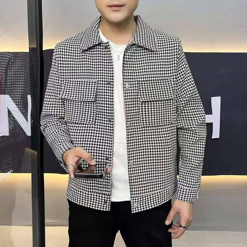 

​ Мужская осенняя куртка премиум-класса в клетку «гусиные лапки» 2025, новый дизайн, уличная одежда, острая верхняя одежда ​