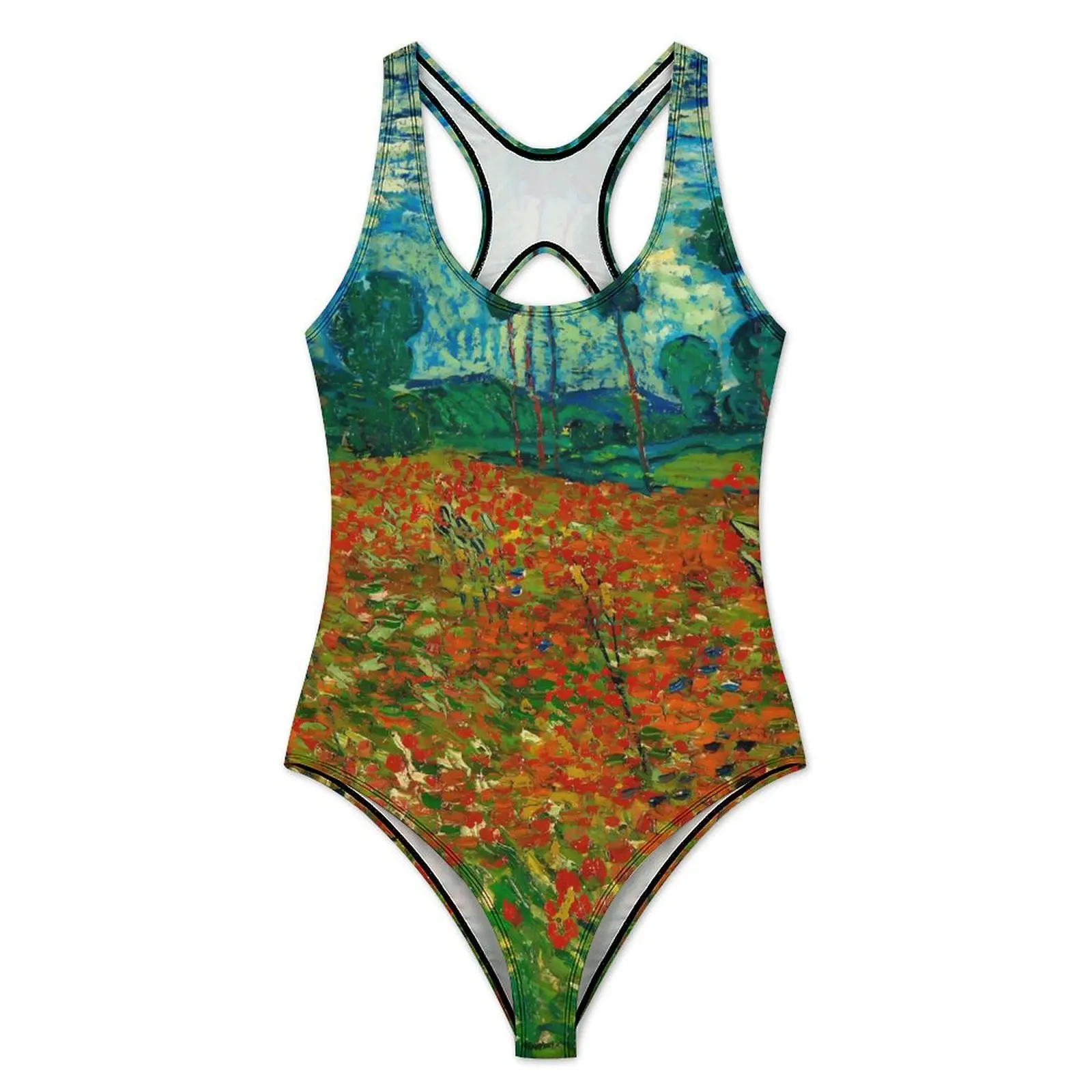 Vincent Van Gogh Swimsuit Poppy Field One Piece Swimwear Push Up Trend Monokini Sexy Holiday Swim Design Swimsuits