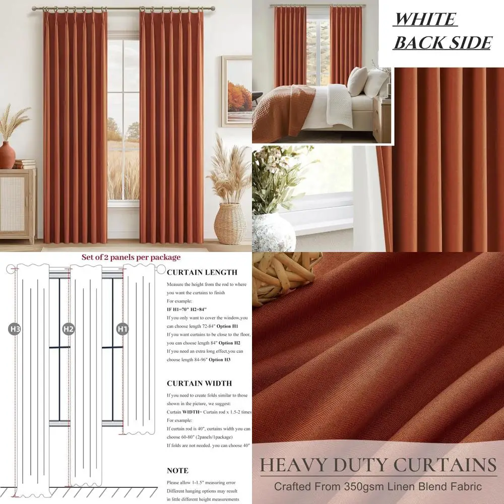 

Осенние терракотовые шторы с плиссировкой, светонепроницаемые, длиной 90 дюймов, комплект из 2 панелей для гостиной/спальни, в стиле ретро-бохо, с термоизоляцией