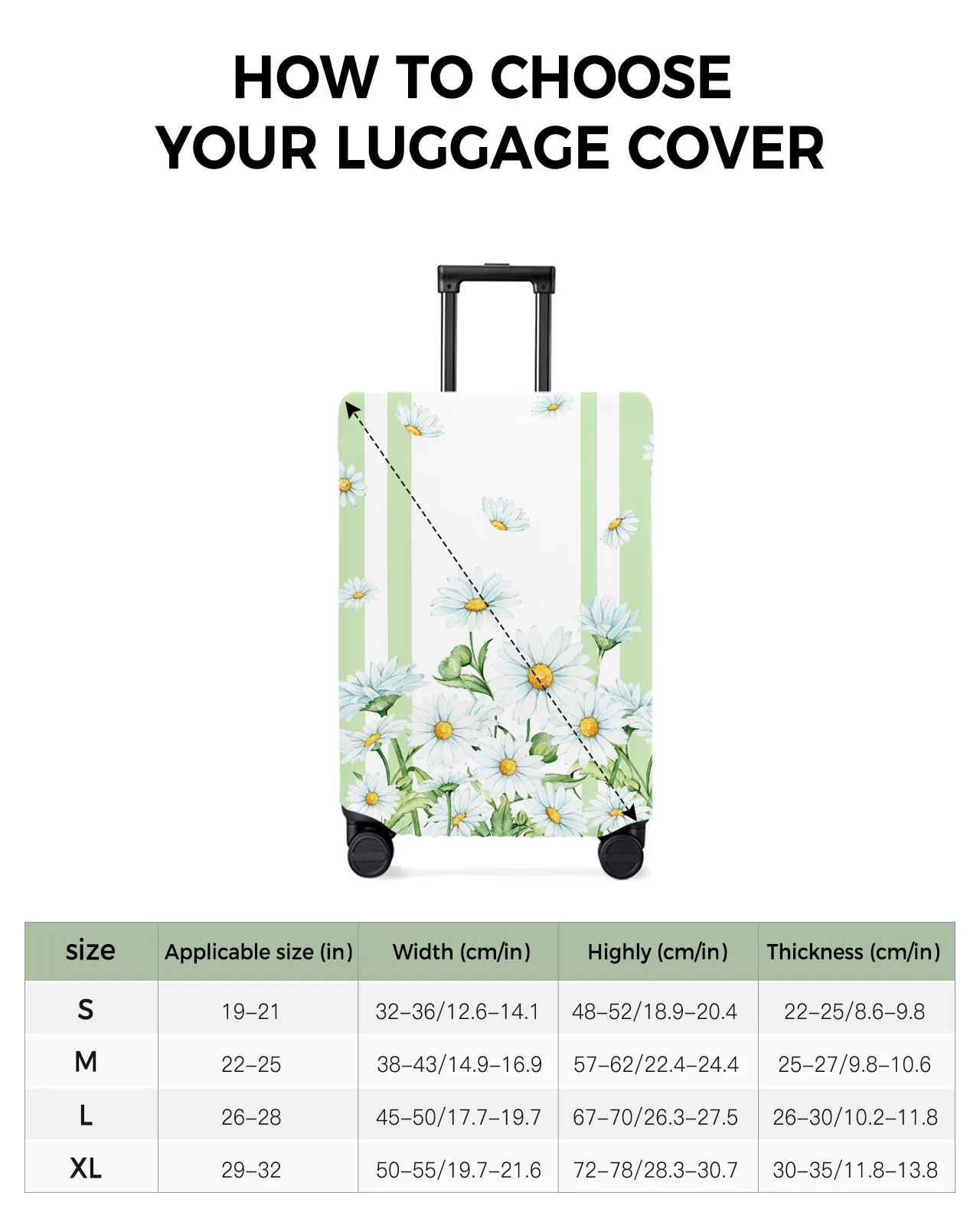 Juste de Protection de Bagages Verte pour Valise de Voyage de 18 à 32 Pouces, Anti-Poussière, avec Fleurs d'Été