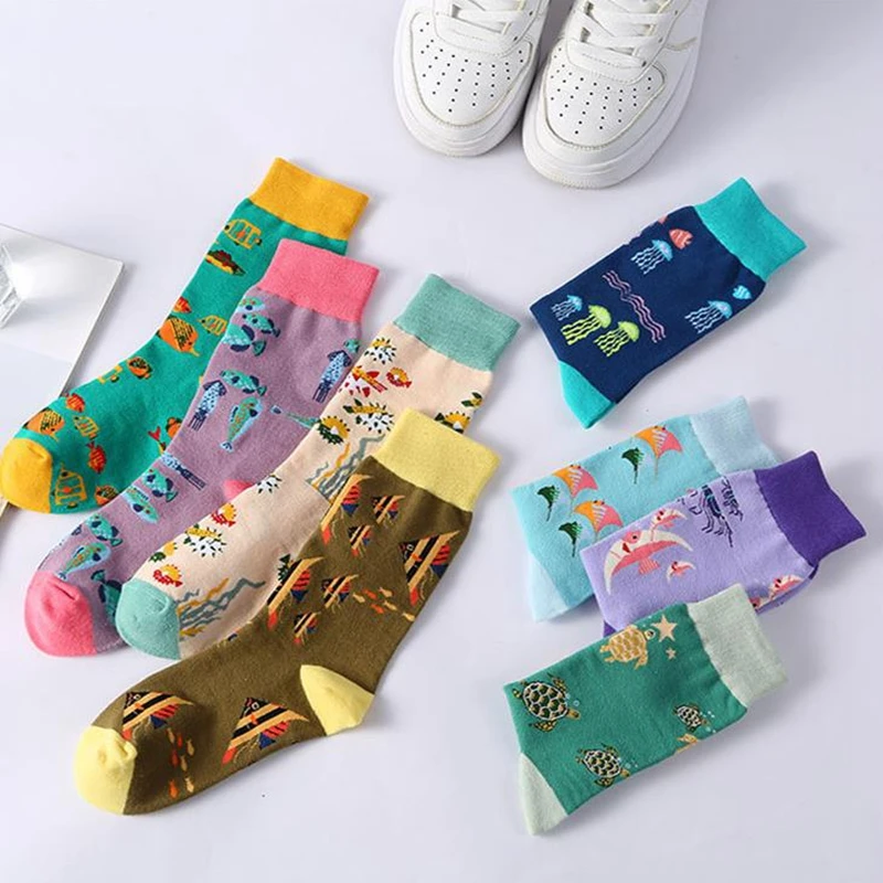 Lustige frauen Socken Gemütliche Baumwolle Socken Originalität Meeresfrüchte Tier Returnee quallen zackenbarsch Glücklich Männlichen Japanischen Harajuku Socken