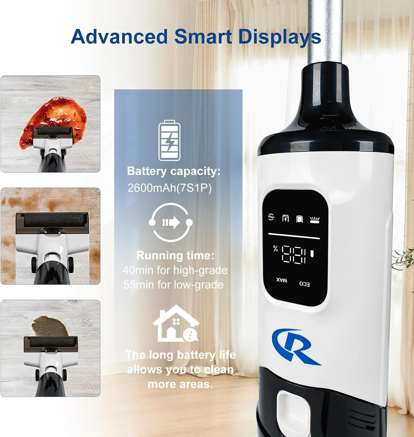 Mop All in One Vacuum and Mop Combo Cordless Wet Dry Vacuum Cleaner and Mop One-Step Cleaning for Hard Floors Smart Display Powe