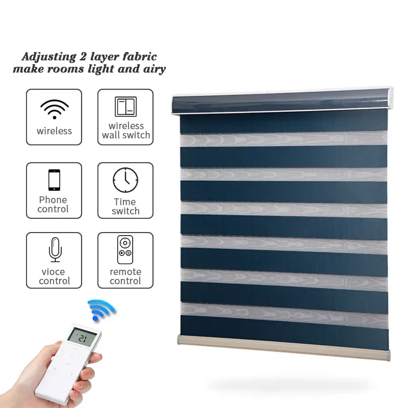 Customized Size New Blackout Day and Night Polyester Motorised Slide Zebra Blinds Shades