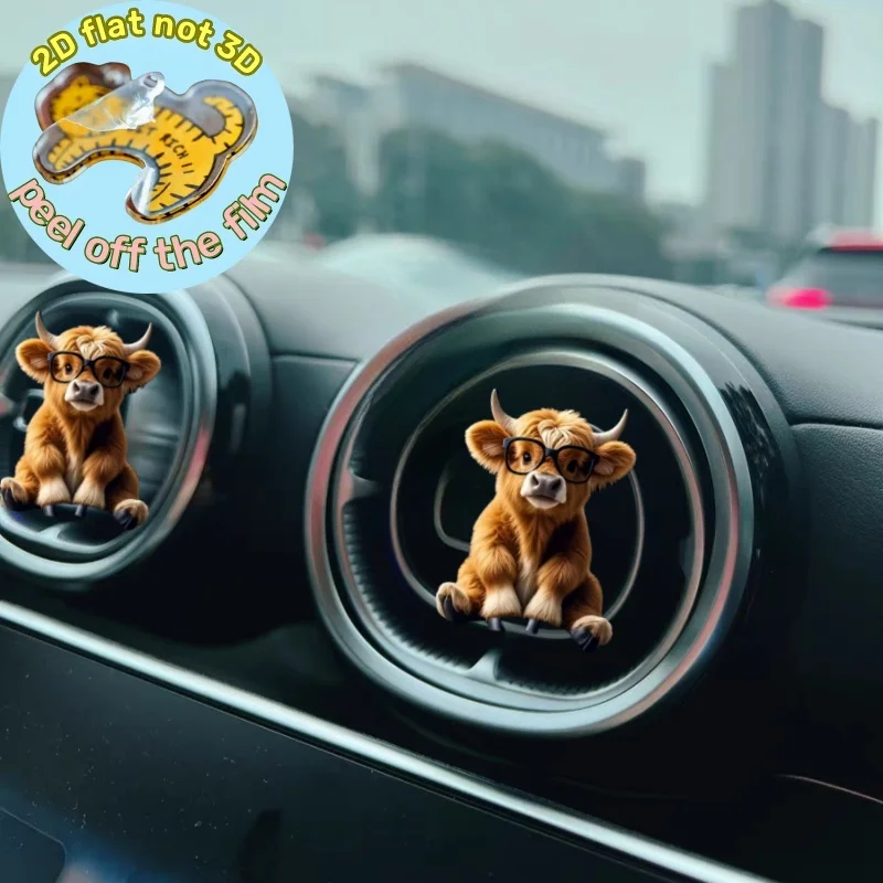 

2D Highland cattle Acrylic Car Air Freshener Diffuser Interior Auto Aroma Perfume Adorable Decoration Party & Graduation Gifts