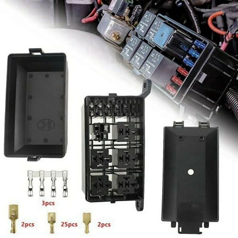 2X Fuse-Relay Box 5-Fuse Holders 6 Relay Block Holders Fuse-Block 12V Fuse-Box Car