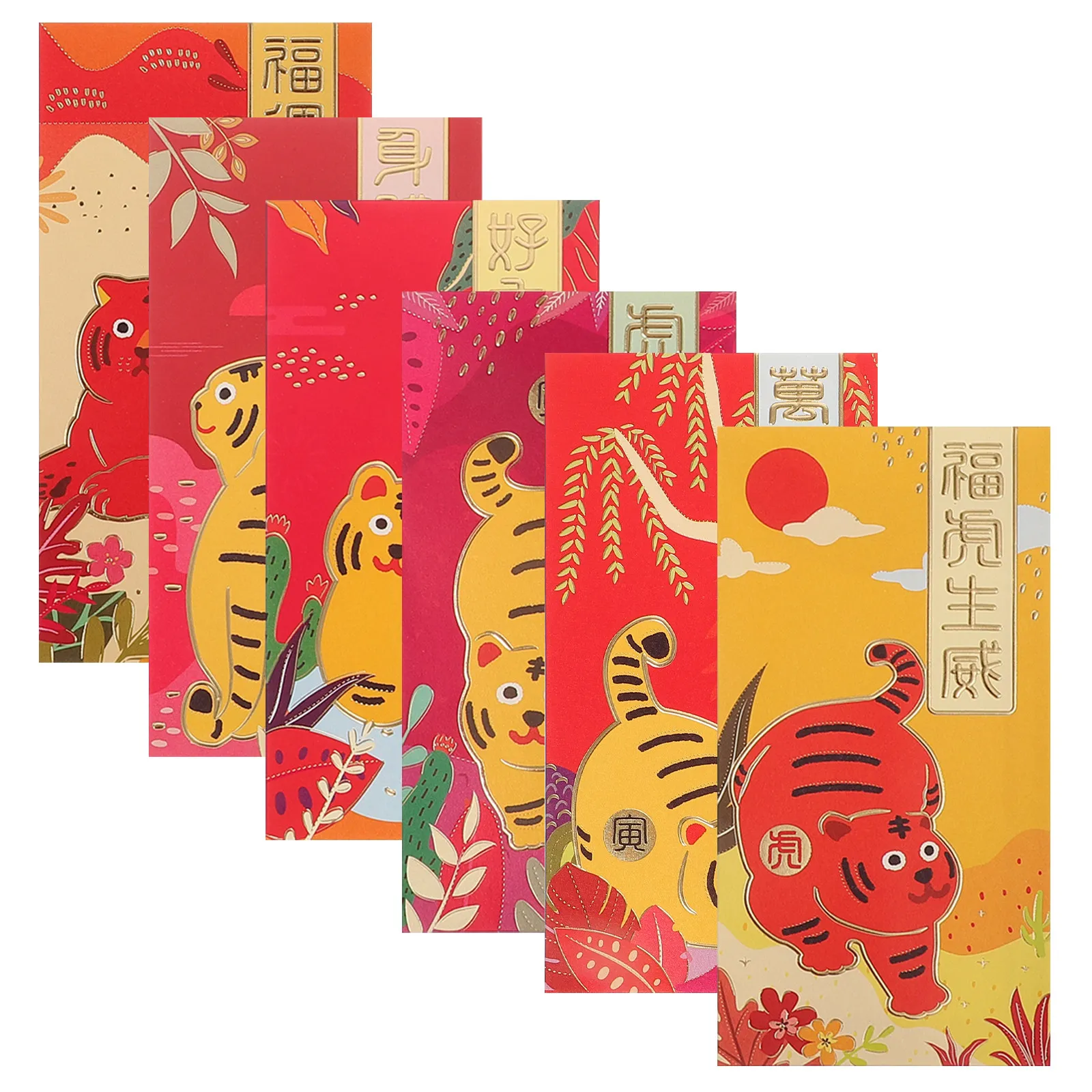 

36Pcs Chinese Style Red Packets Long Design Tiger Cartoon Print Money Envelopes for New Year Gifts Wedding Holiday Use