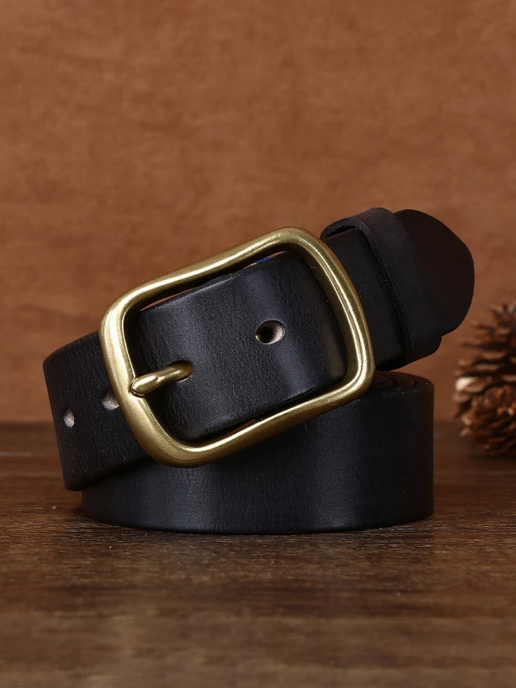 high-end-handmade-brass-buckle-leather-belt-men's-thickened-casual-vintage-brass-day-word-buckle-waist-belt-pure-copper
