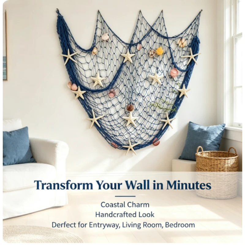 DIY Fishing Net Seafood Creature Wall Decor – Home Hanging Craft Ornament for Living Room Display Decoration