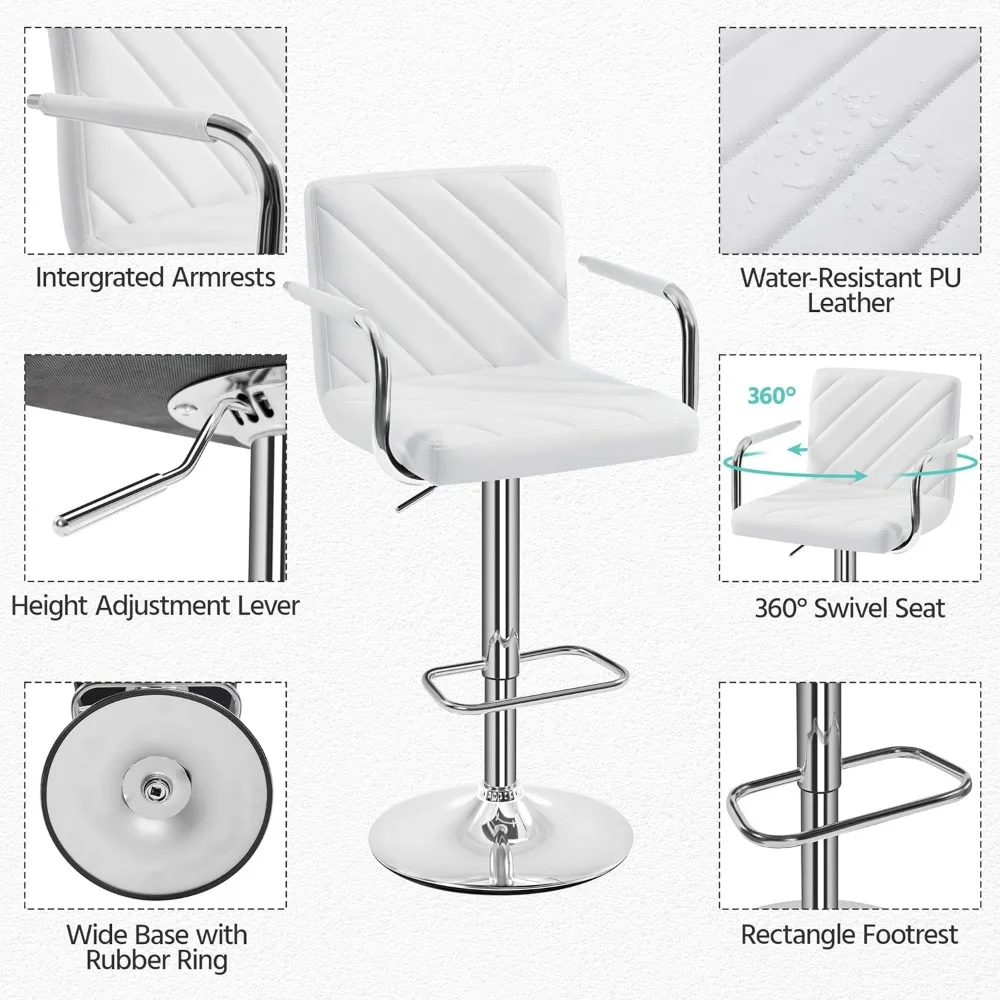 Bar Stools Set of 2, Height Adjustable Swivel Bar Stools, Counter Height Bar Stools for Kitchen Island