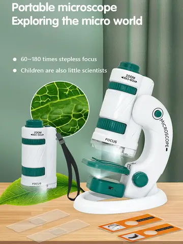 Kid Science Experiment Pocket Microscope Toy Kit 60-120x Educational Mini Handheld Microscope with Light Children STEM Toys Gift