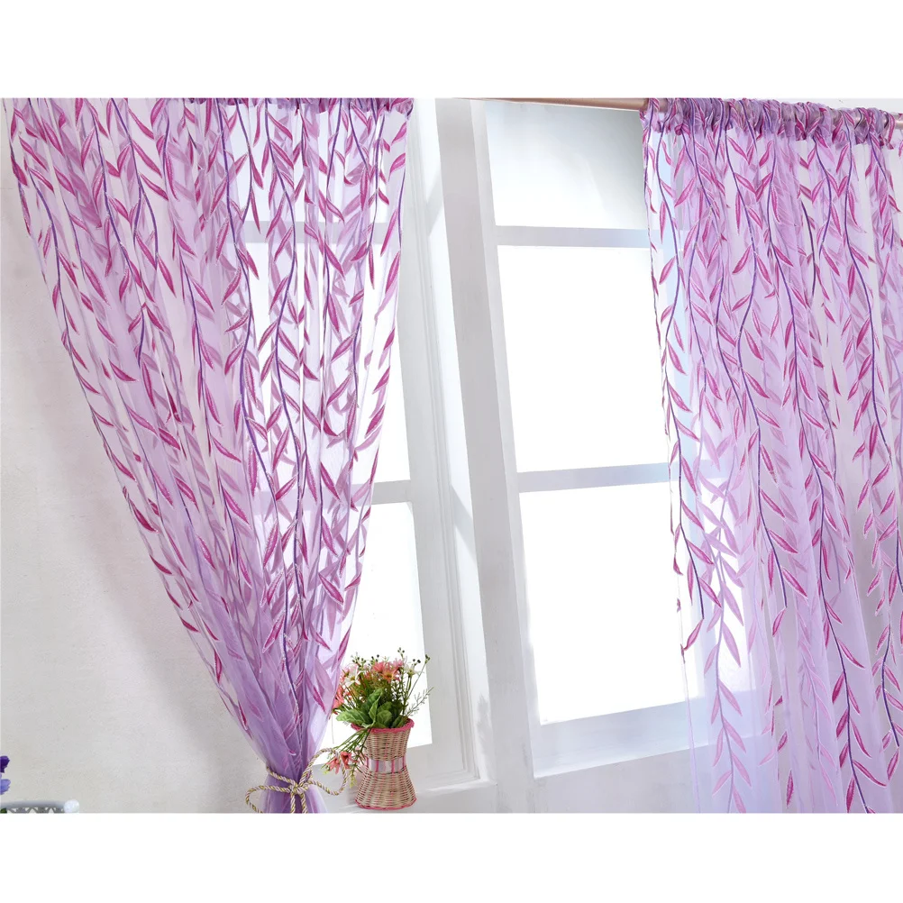 

Transparent Tulle Window Sheer Curtains Rod Pocket Voile Screen Privacy Light Bedroom Living Room 100X270Cm Purple