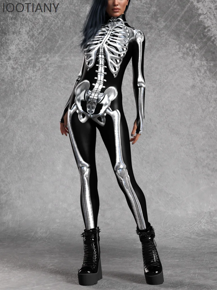 Set di tute Cyberpunk con teschio di Fen Greadult stampato in 3D per donne adulte Set di costumi per spettacoli teatrali aerei per feste di carnevale di Halloween