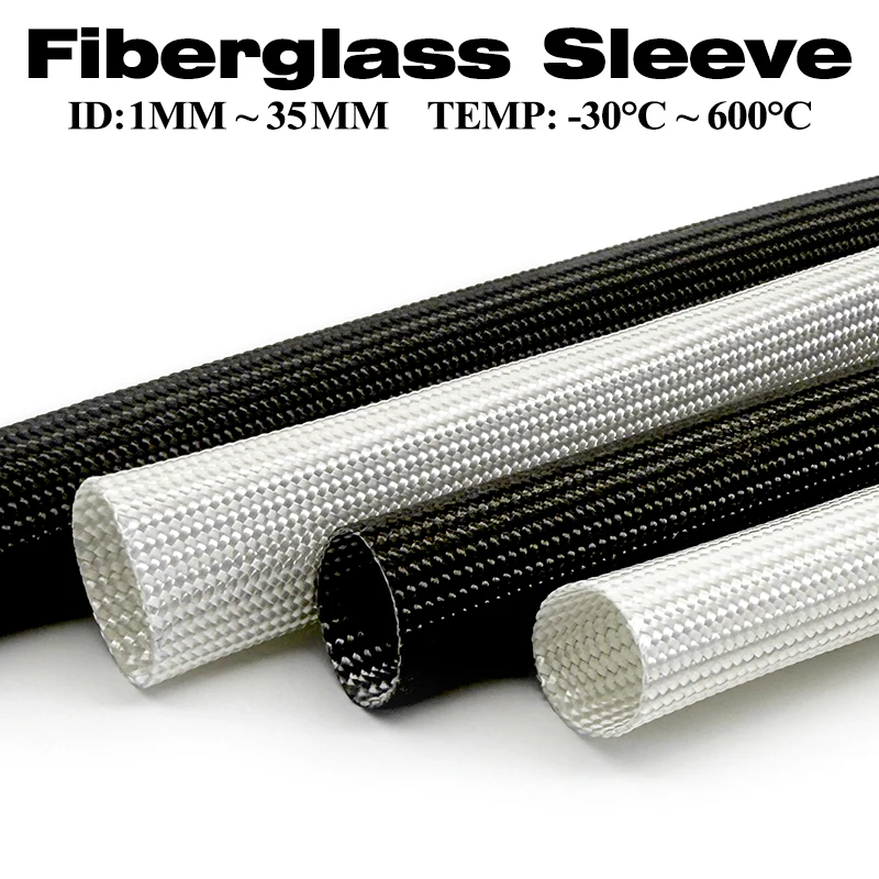 2/5/10M ID 1mm ~ 30 mm Braided Fiberglass Sleeve 600 Deg.C High Temperature Chemical Glass Fiber Tube Fiberglass Sleeving