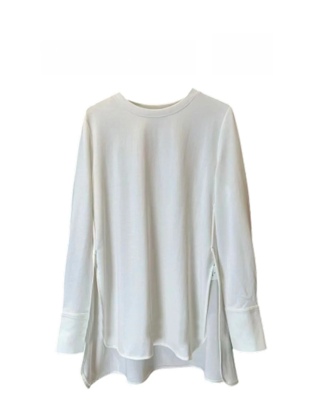 

Свободная длинная футболка Sve, женская осень 2023, новинка Sle, простой повседневный топ с нерегулярным подолом, ленивый Sle, моющийся повседневный топ