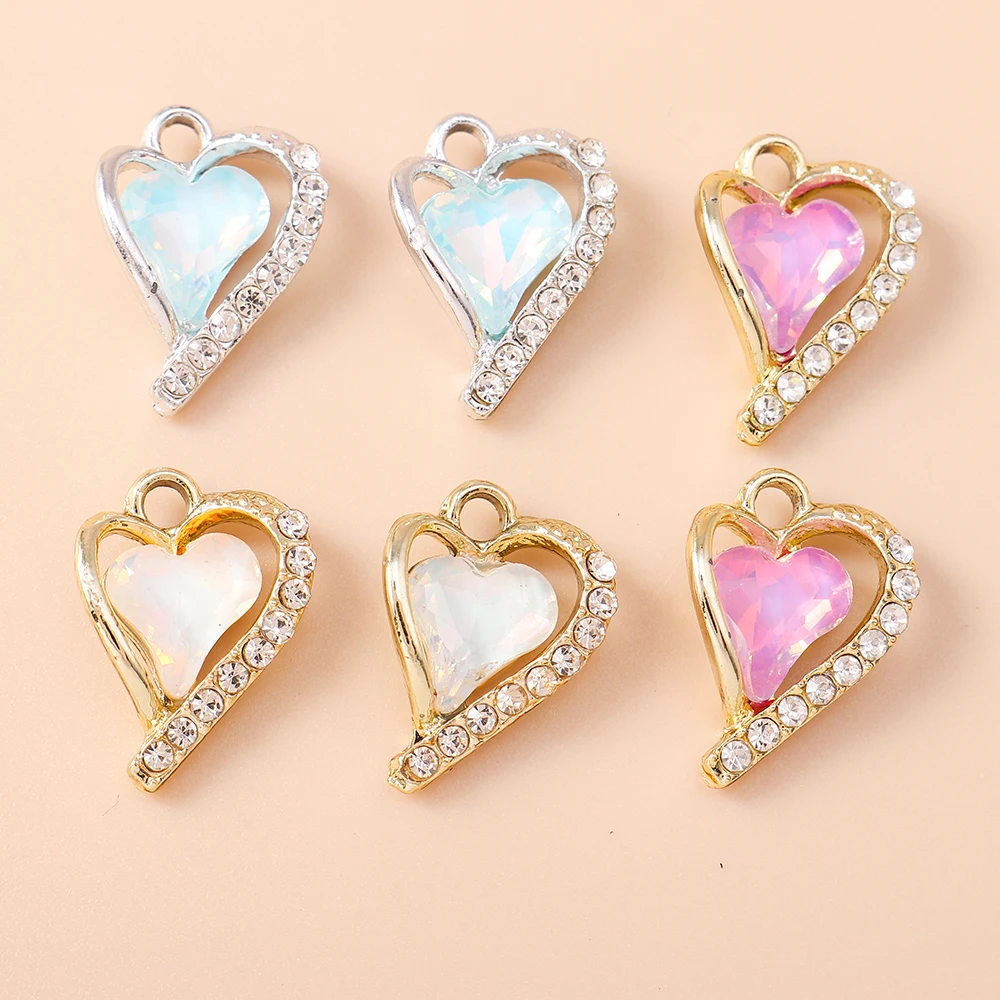 Leslie 10 Stück Funkelnde Anhänger Kristall CZ Herzförmige Charms für Schmuckherstellung DIY Ohrringe Halsketten Zubehör – Detail 3