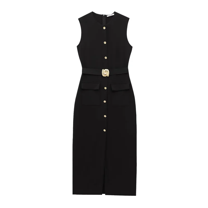 Women\'s Dress Black Long Dresses Spring Summer 2025 Button Up Sleeveless Sundress Vestidos Elegant Casual Women\'s Dresses