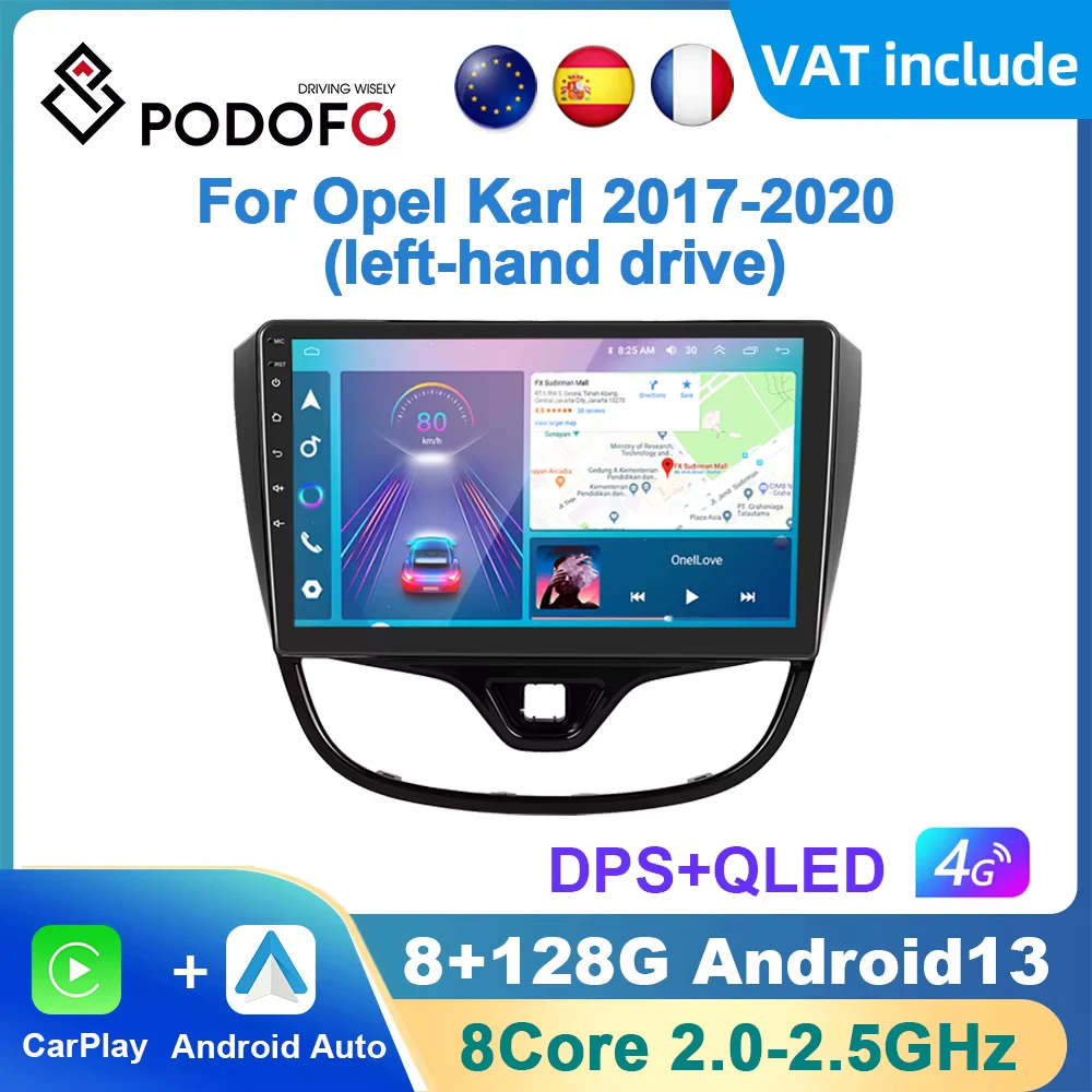 Podofo AI Voice Android Carplay Car Radio For Opel Karl 2017-2020 Android Auto 4G Multimedia Player GPS Navigation RDS Radio