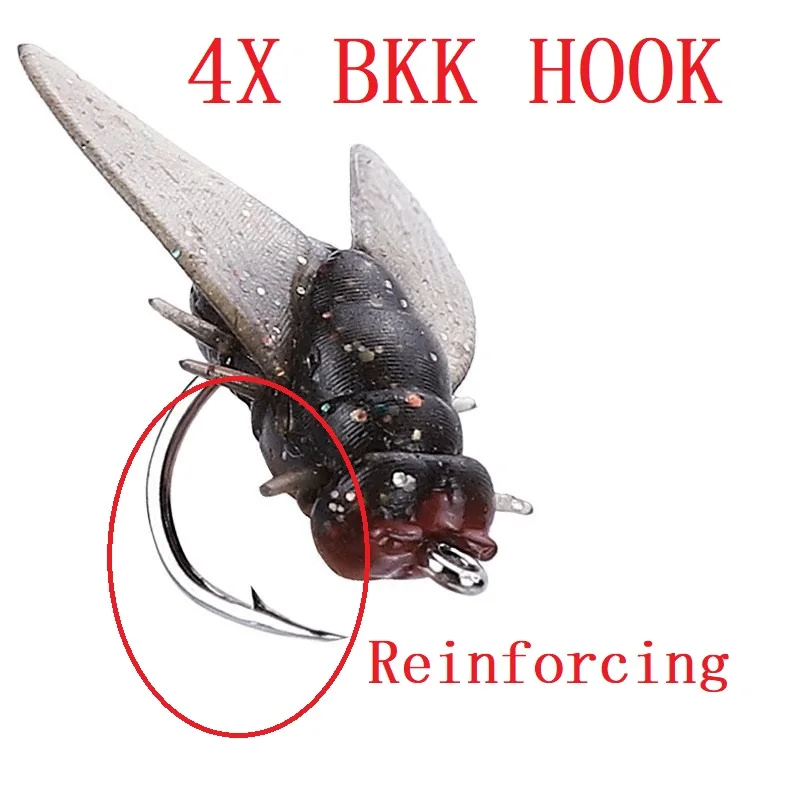 

SGYAO Subbait bionic fly soft bait 4x bkk reinforcing hook mosquito fly baitwhite strip microbait 4/1Pc