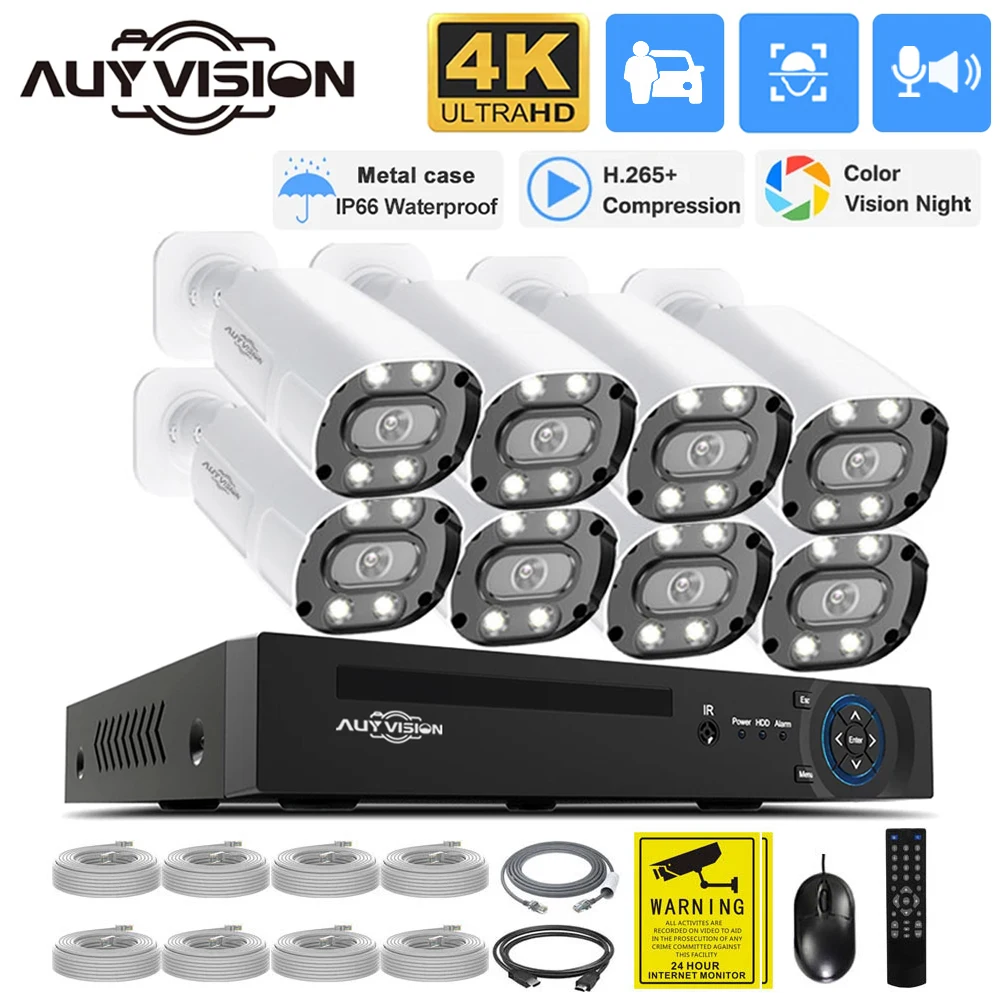 

4K H.256+ 8CH 8MP POE Face/Human/Car Detection Security System POE NVR Kit CCTV 2-Way Audio IP Camera P2P Video Surveillance Set