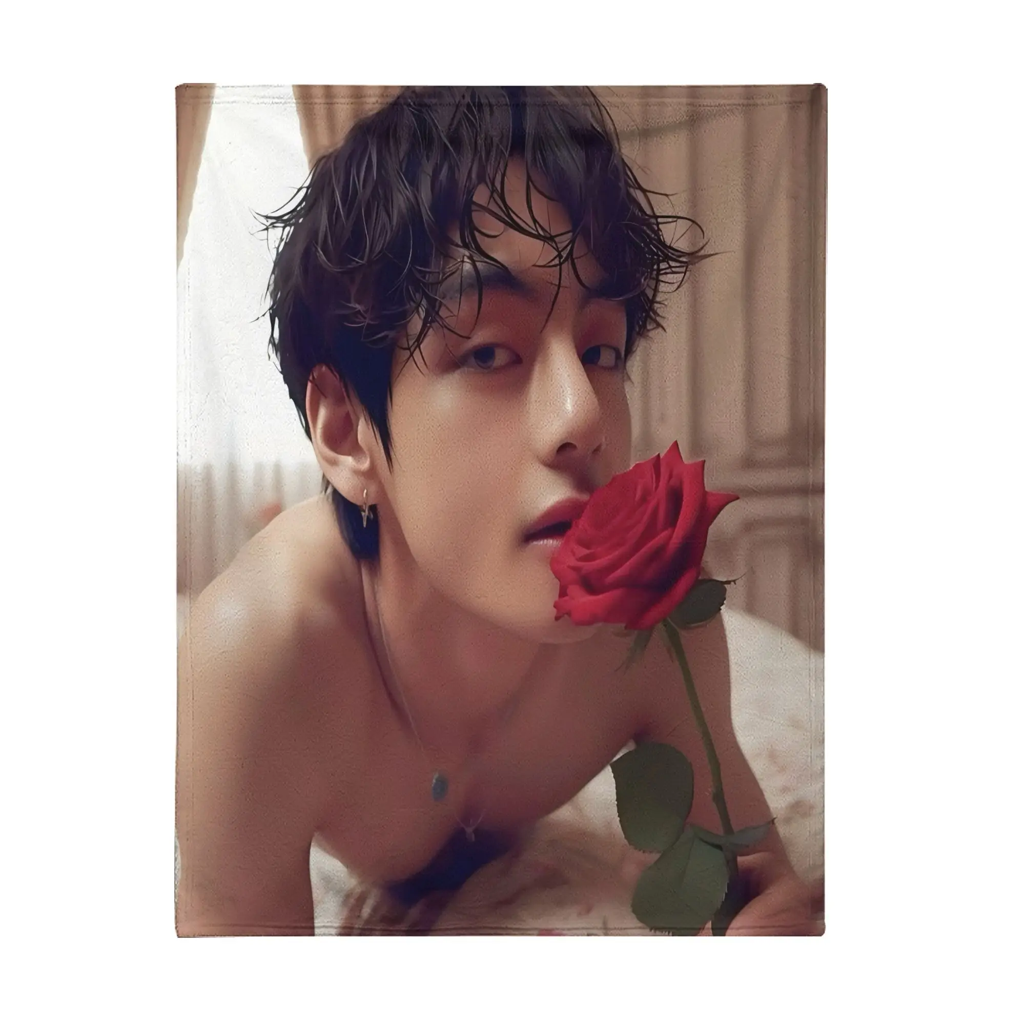 Aesthetic Romantic Portrait Art Throw Blanket Polyester Cozy Fleece Plush Gift for Boyfriend Couple Decor Korean Anime Style Win