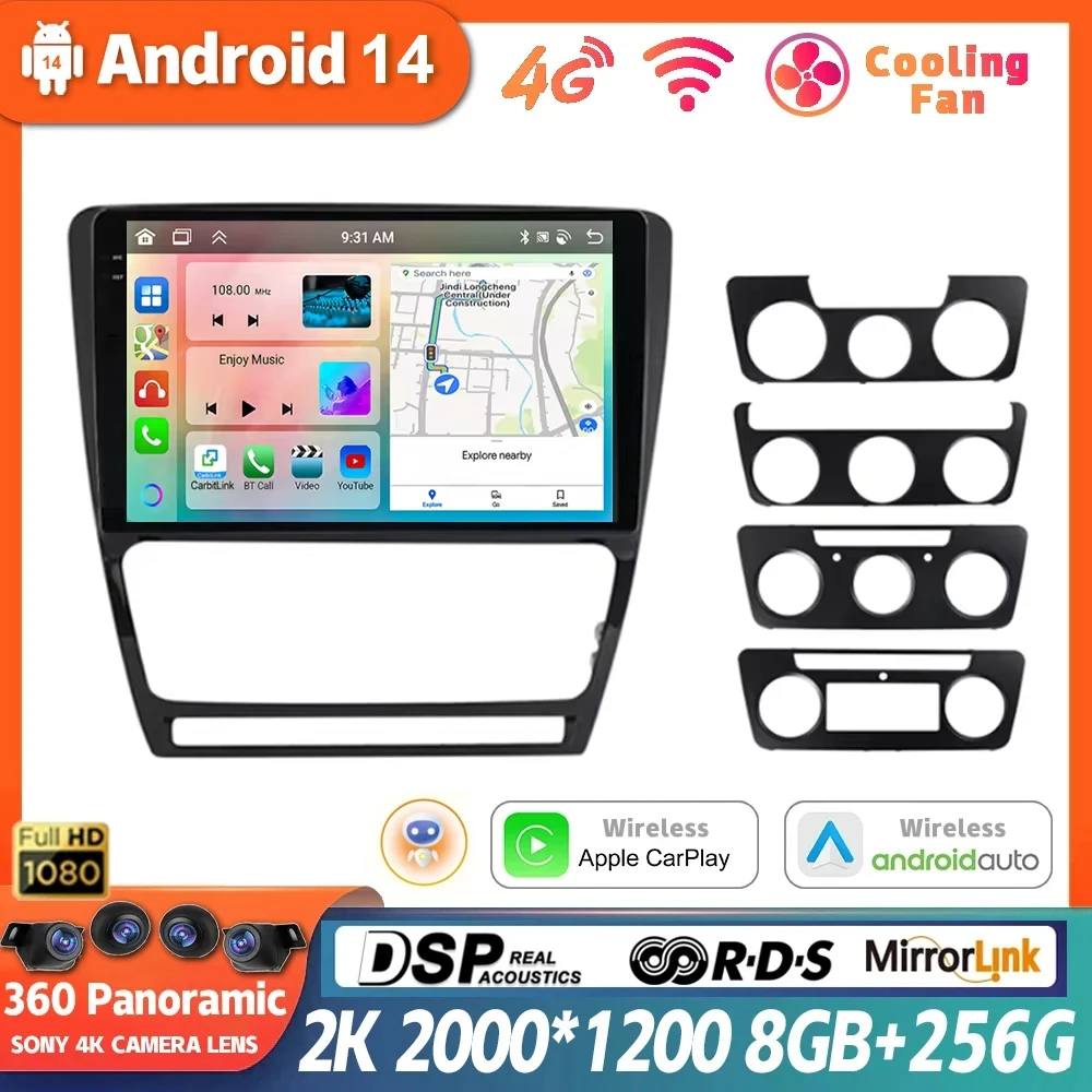 

Carplay Auto 4G-LTE 10" Android 14 Car Radio Multimedia Video Player Navigation GPS for SKODA Octavia 2 A5 2008-2013 Head Unit