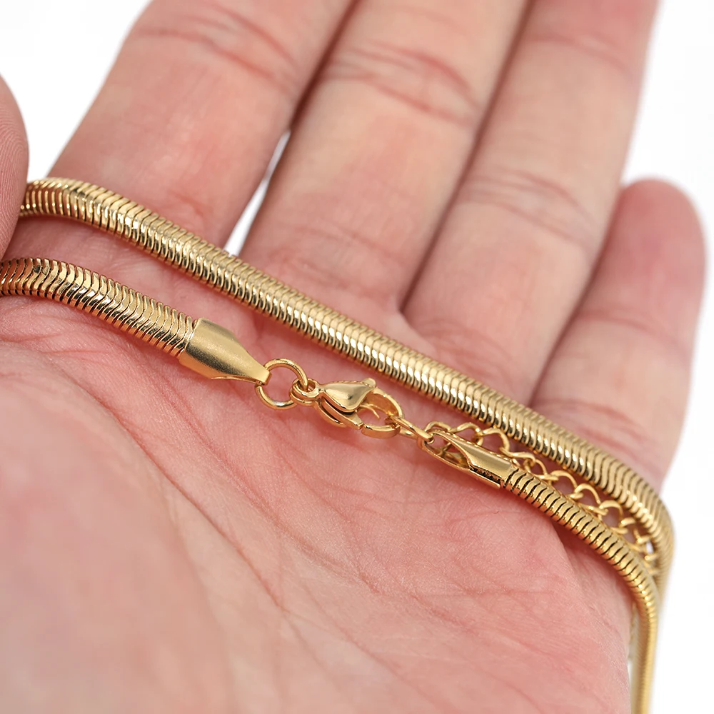1Pcs  Stainless Steel 4mm Snake Choker Necklace 16 Inches Women Trendy Necklaces with 5cm Extended Chain DIY Jewelry Findings