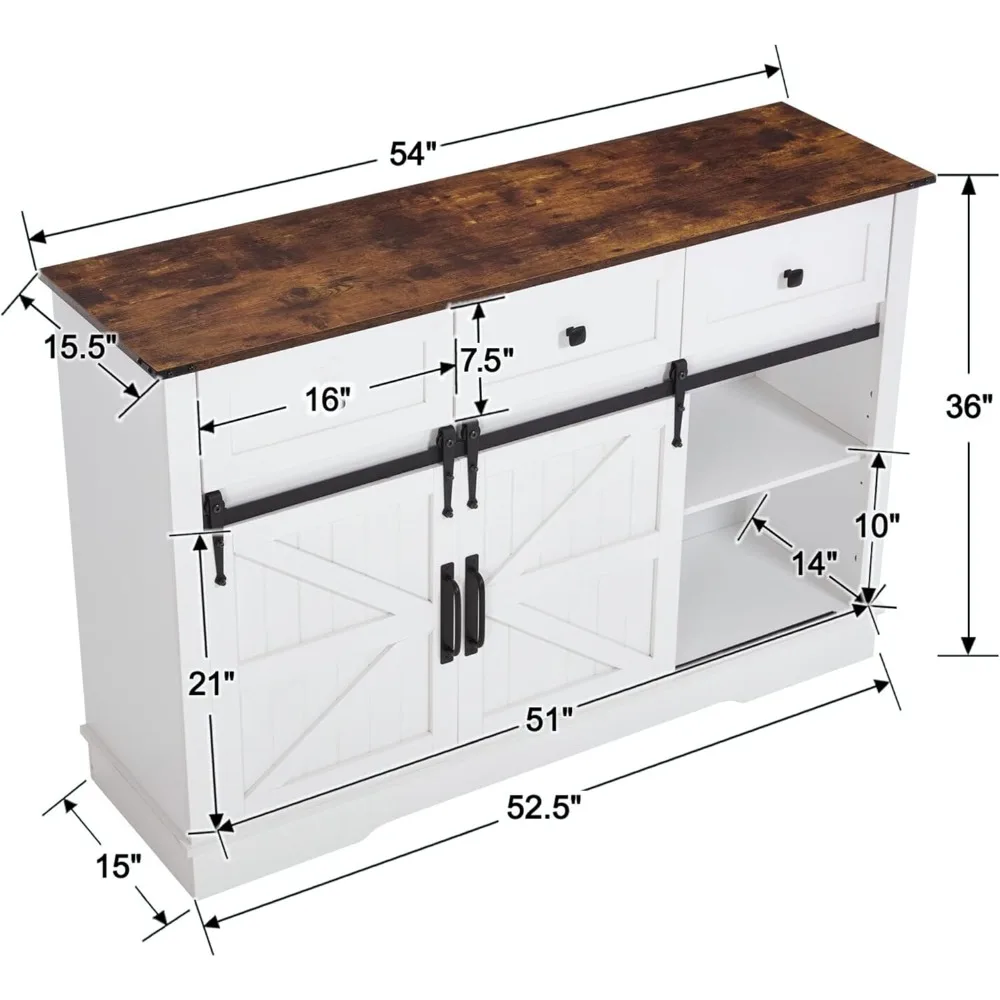 Szafka barowa Farmhouse z stojakiem na wino 54-calowa szafka kawowa z przesuwanymi drzwiami do stodoły, regulowane półki Rustykalna szafka kuchenna