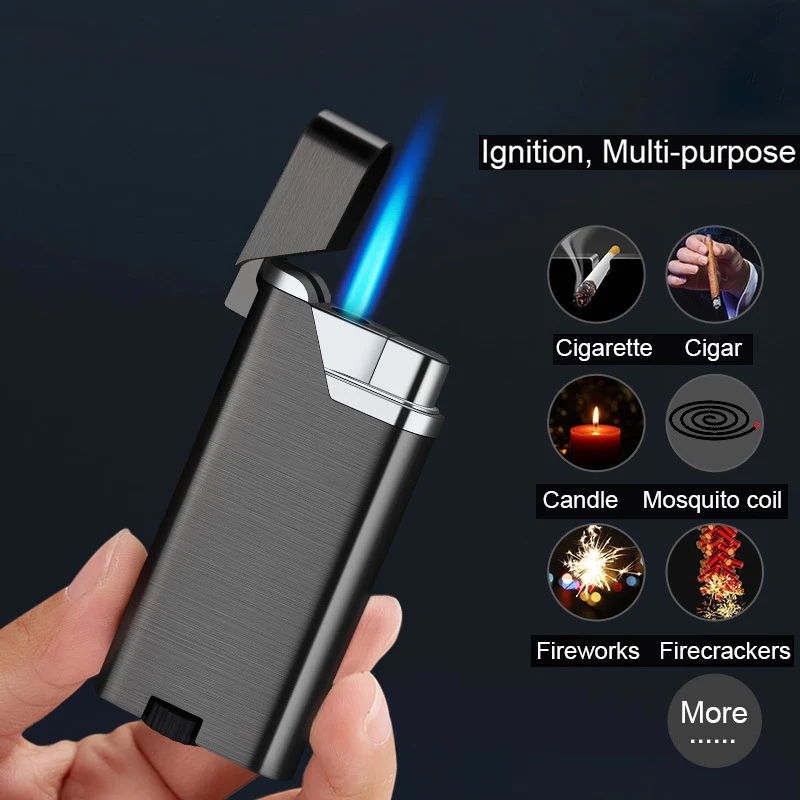 

Metal Outdoor Windproof Inflatable Lighter Press Straight To Blue Flame Slim Creative Personality Men's Cigarette Lighter Gifts